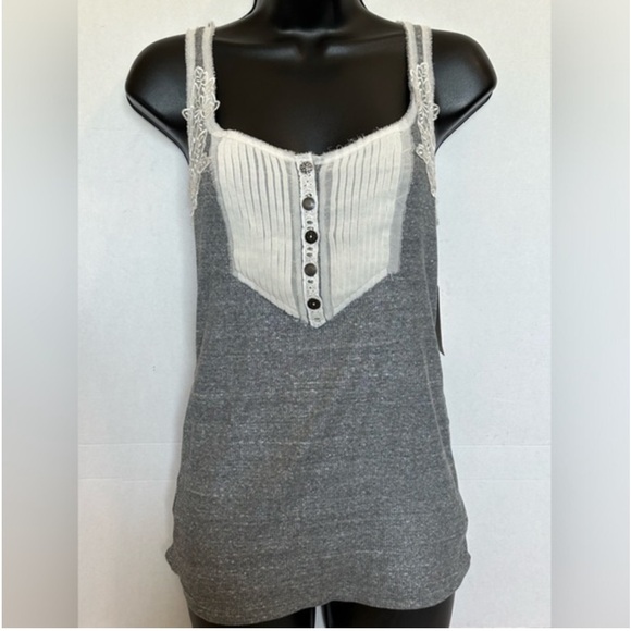 Free People Grey Lace and Ruffle Tank Top size M - Picture 1 of 11